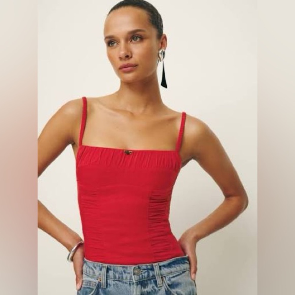 Reformation Emery Red Linen Top